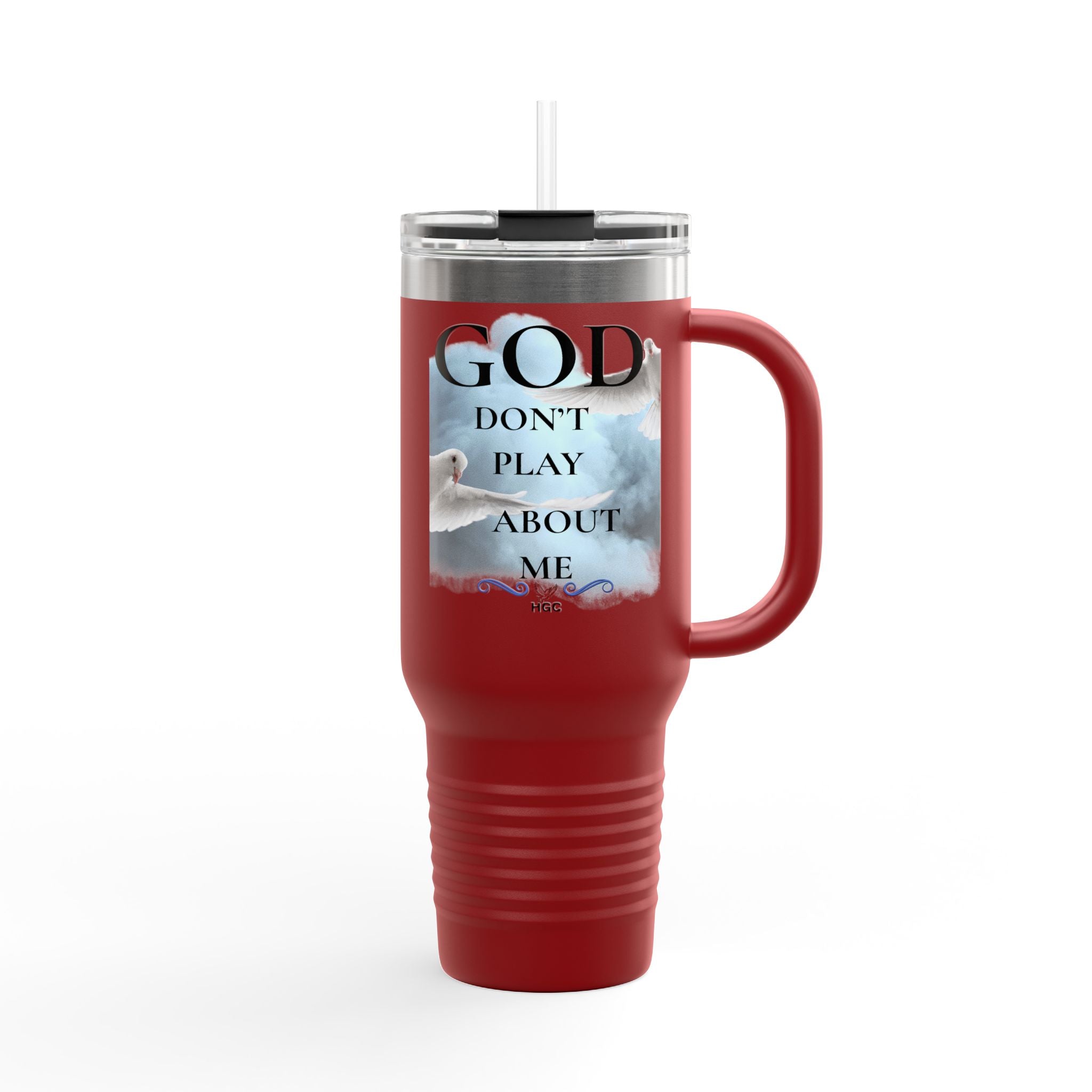 40oz Insulated Travel Mug – “God Don’t Play About Me” Christian Faith Tumbler | Inspirational Gift